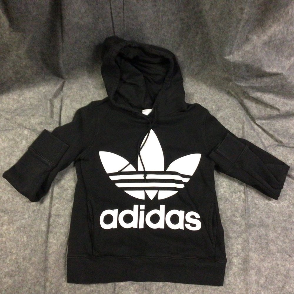 Adidas Jumper Womens Black fleece trefoil logo casual winter hoodie Size 6 XS